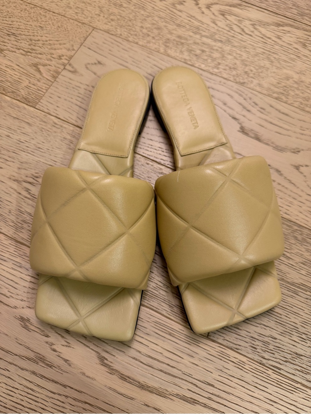 Bottega Veneta Padded Quilted Slide Sandals in Beige